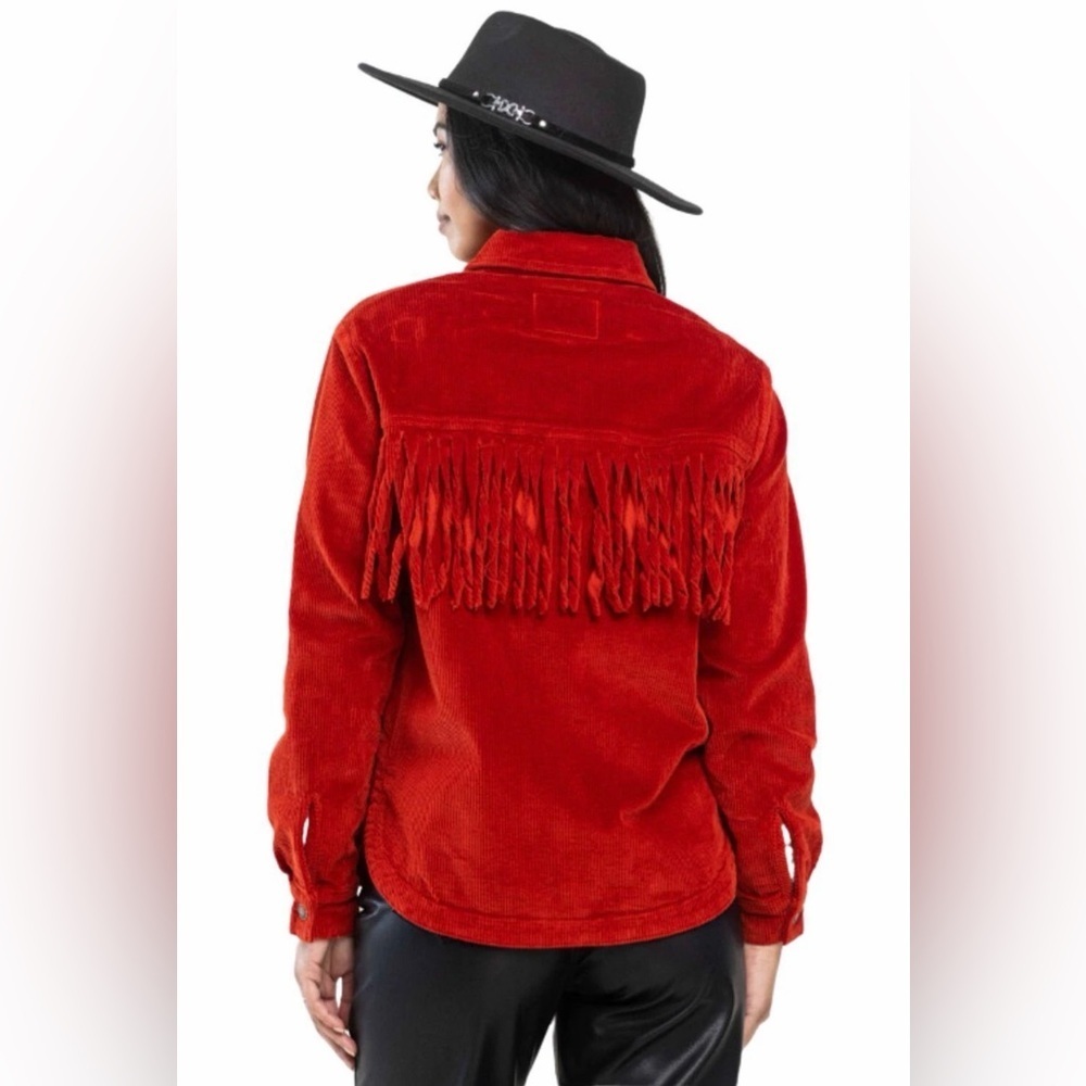 NWT Judy Blue Women's Corduroy Button Down Fringe Shacket in Rust Size S